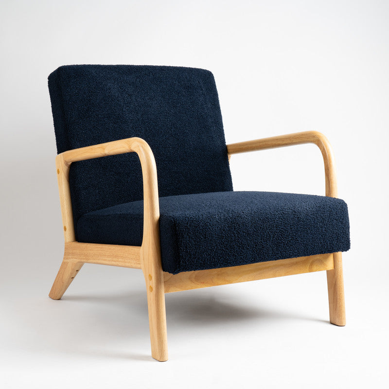 Navy Blue Boucle Curved Arms Chair